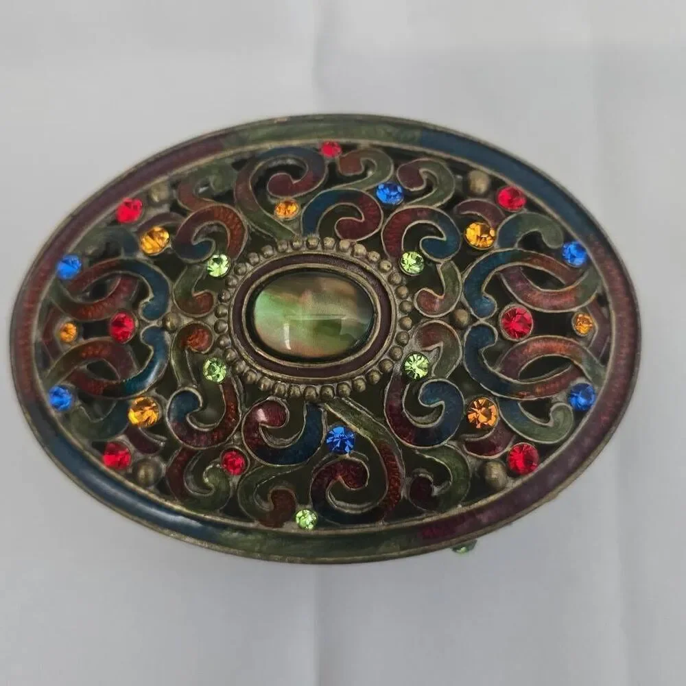 Bejeweled Cloisonne Enamel & Rhinestone Lidded Trinket Keepsake Box VTG